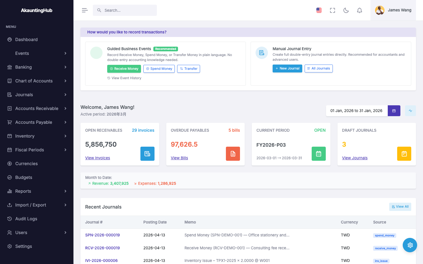 AkauntingHub Dashboard